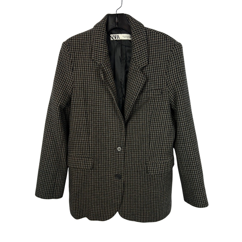 Zara Houndstooth Blazer Brown Black Oversized Dark Academia Professional Medium